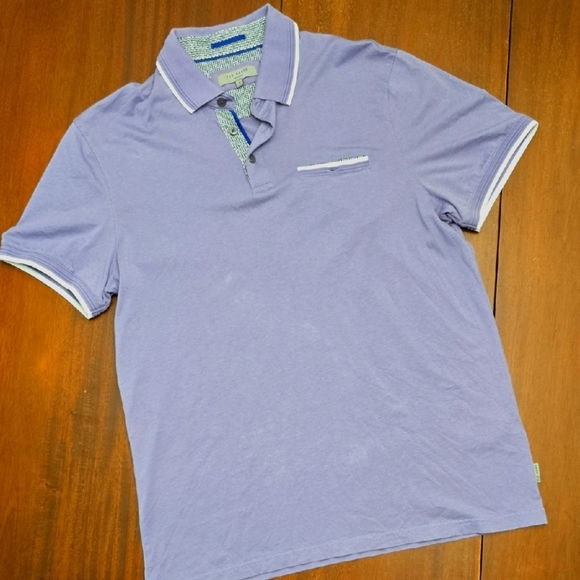 TED BAKER Lavender Polo Shirt with White Accents Men's L Sz 4 - Picture 1 of 10